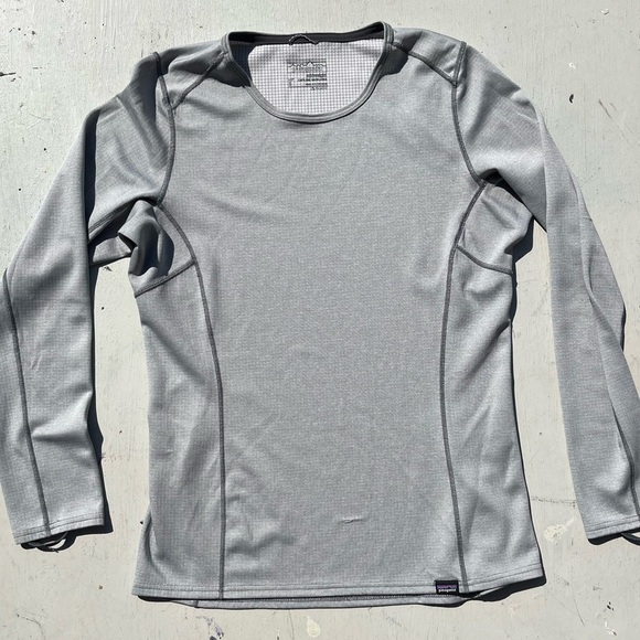 Women's Patagonia T-Shirt Gray Silver Solid S Round Active Polartec Baselayer - Picture 1 of 14